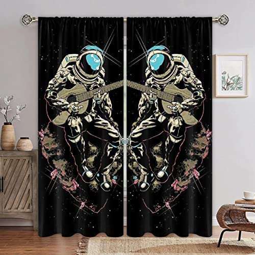 Blickdicht Blackout Vorhang Mit Ösen Schalldämmend Gardinen Polyester 3D Bedruckt Geigenlinien Für Wohnzimmer Schlafzimmer Kinder Oder Babyzimmer 150(B) X166(H) cm - Bedruckte Verdunkelungsvorhänge