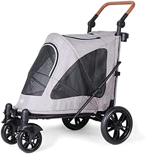 PETI Hundewagen Pet Jogger Kinderwagen Trolley Für Kleine Und Mittelgroße Katzen Hunde Einfach Zusammenklappbar Für Aufbewahrung Und Reisen,Grau,Hilarious123