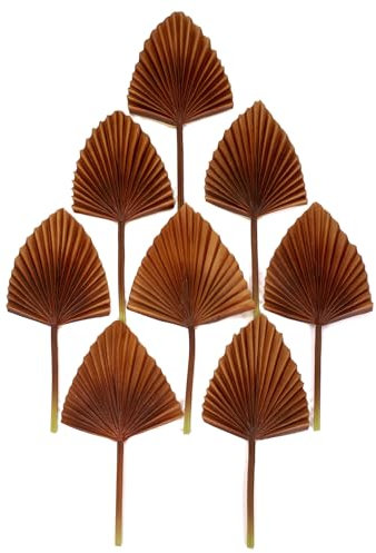 Hollyone 8 hojas de palma artificiales pequeñas con tallos flexibles, plantas de palma artificiales tropicales, hojas de palma realistas, follajes sintéticos marrones para arreglos florales,