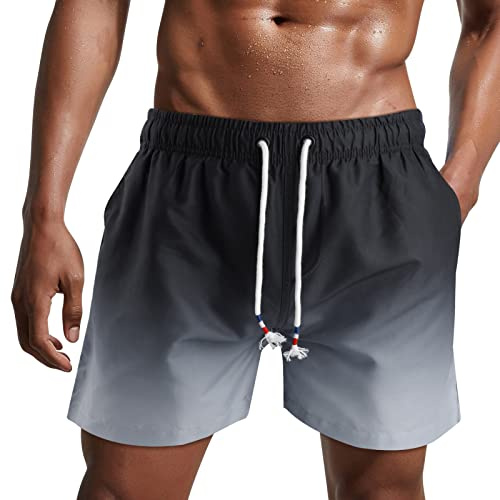 Danfiki Bañador para hombre de secado rápido, pantalones cortos de playa, pantalones deportivos, pantalones de natación con forro de malla, negro y gris, M