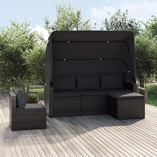 ZEYUAN 4-TLG. Garten-Sofagarnitur mit Kissen Schwarz Poly Rattan Lounge Gartenmöbel Set, Möbelsets, Balkon Möbel, Gartenlounge, Balkonmöbel, Loungeset, Sitzgruppe - 3186648