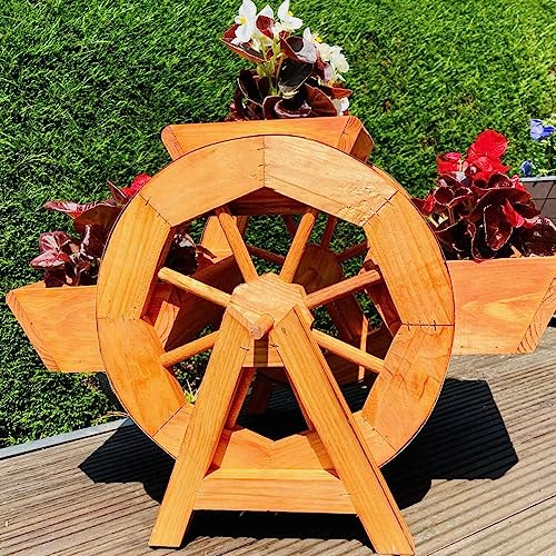 DARLUX Garten/Balkon Holz handgefertigte Blumentreppe Blumenrad 3er Blumenbank Braun Holzrad