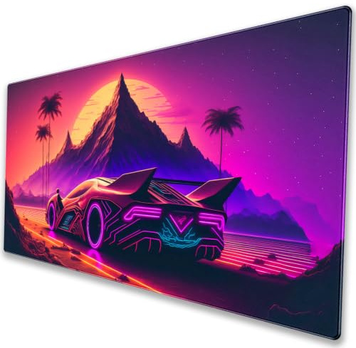 Purple Cyberpunk Fantasy Gaming Mouse Pad - XL Extended Sci-Fi Neon City Design Desk Mat for Computers, Office & Gaming (31.5 x 15.7)