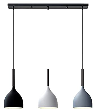 EKSED Lampada a sospensione in metallo bianco, nero e grigio a 3 luci Lampadario a sospensione a sospensione a sospensione Island Light Chandelier (Asta soffitto 500mm)