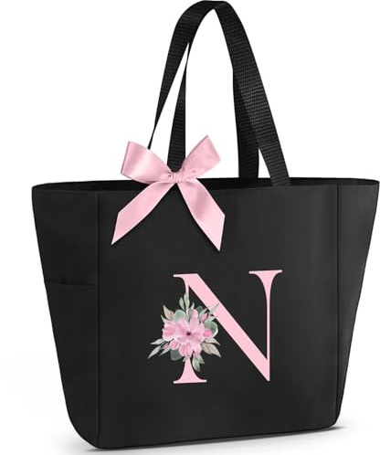 Vavabox Handtasche Damen A-Z mit Buchstabe - Geschenke für Frauen | Personalisierte Schultertasche mit Reissverschluss für Arbeit Uni Schule, Geburtstagsgeschenk für Freundin Braut Mädchen