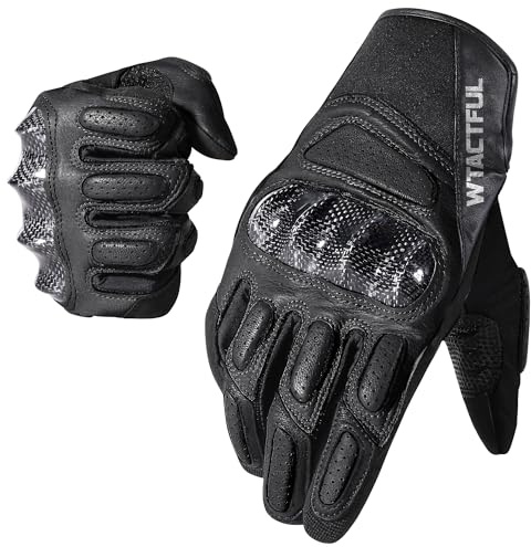 WTACTFUL Guantes de piel de cabra de carbono con nudillos para hombres y mujeres, guantes de motocicleta con dedos completos para pantalla táctil, para BMX, ATV, MTB, equitación, carreras, motocross,