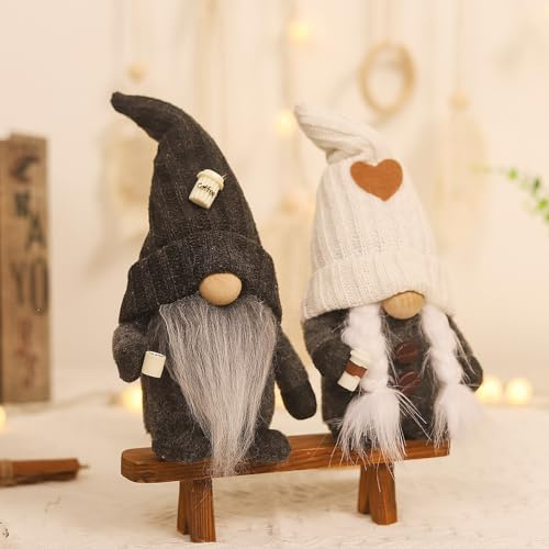 GZWY Kaffee Wichtel Figuren Deko, 2 Stück Bauernhaus Kaffee Wichtel Herbstdeko, Handgefertigte Schwedische Tomte Wichtel, Erntedankfest Plüsch Ornament, Frühlingsdeko für Home Farmhouse Kitchen Decor