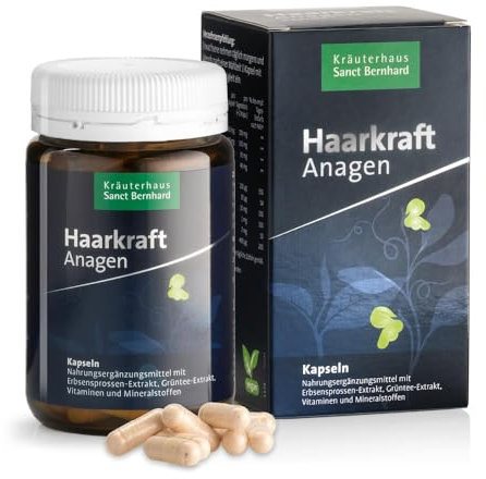 Sanct Bernhard Haarkraft Anagen-Kapseln | 120 Kapseln | Mit Erbsensprossen-Extrakt, Grüntee-Extrakt, Vitaminen & Mineralstoffen | Vegan | Für volles, kräftiges & gepflegtes Haar | Made in Germany