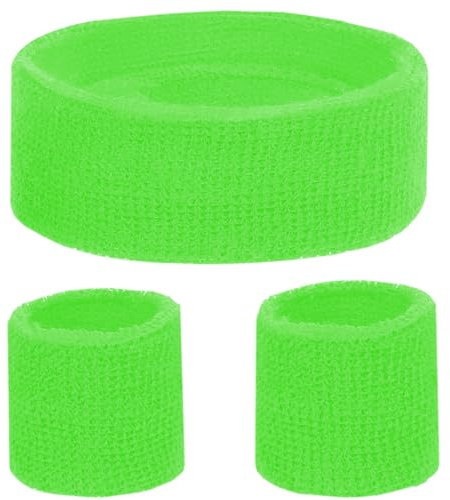 KarneLux Juego de bandas para el sudor de neón, estilo retro de los años 80 y 90, accesorios de vokuhila con pulseras y diadema, accesorio de disfraz para hombre y mujer