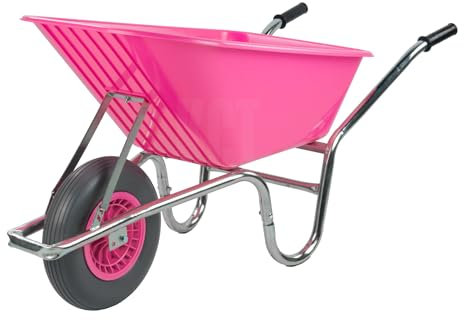 KCT 110L Pink Garden Builders Heavy Duty Wheelbarrow with Puncture Proof Solid Tyre Wheel