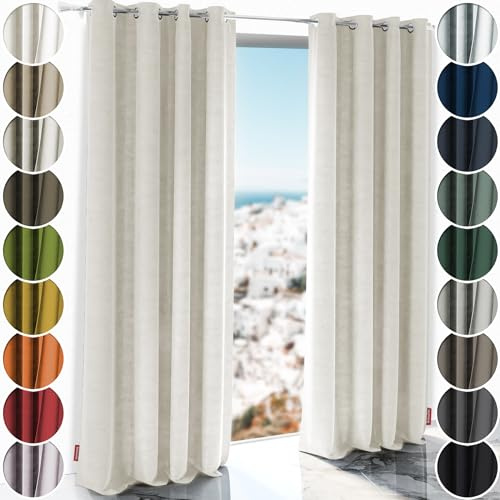 Schuette® Verdunkelungs-Vorhang Gardine mit Ösen ● Millenium Velvet: Polar Bear (Weiß-Beige) ● 150x130 cm Höhe x Breite (1 Stück) ● Knitterfrei Pflegeleicht Thermo Blickdicht & stark Abdunkelnd