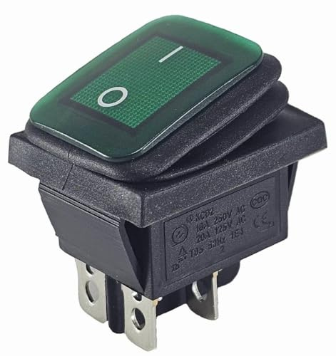 Wasserdichte Wippschalter grün 4 Pin EIN-AUS 250V 16A 2-poliger Einbau-Wippschalter mit Beleuchtung und 6,3 mm Flachsteckanschlüssen