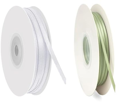 MAEXUS® Schleifenband Grün&Weiß【2 Stück】3mm*45m Satinband Satinbänder Polyeste, Geschenkband Grün Tischdeko, Dekoband Weiß für Geschenke Hochzeitsdeko Eukalyptus Deko, Dekoband für Tischdeko