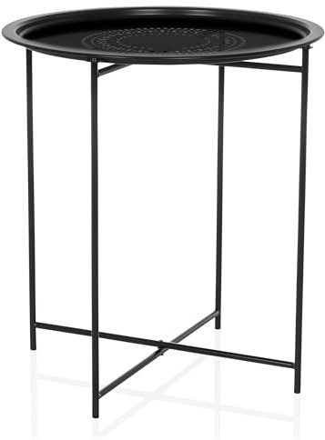 hjh LIVING Beistelltisch rund, Kleiner Couchtisch ALLRUND Metall Balkontisch Ablagetisch, Gestell klappbar, Schwarz