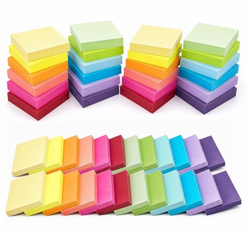 NOTEZMATE 50 x 38mm/1.5 x 2in Sticky Notes Small,2400Pcs(100/Pad) Mini Self-Stick Memo Note Pads,24 Pads Sticky Notes Markers,12 Bright Color Super Sticking pad Bulk for Walls, Monitors and Fridge