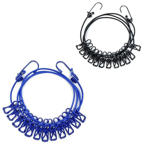 CHSEROK 2 Pezzi 24 Clip Filo Stendibiancheria per Esterno, 1,8m Fili per Stendere il Bucato Esterno, Filo per Stendere il Bucato da Esterno, Adatto per Interni, Esterni, Balcone, Campeggio All'aperto