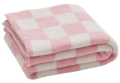 LiuliuBull Manta nórdica de Punto acogedora de 130 x 160 cm con cuadrícula, mullida y cálida Funda de sofá de Punto for otoño, sofá, Sala de Estar, Silla, Manta Mostaza(Pink)