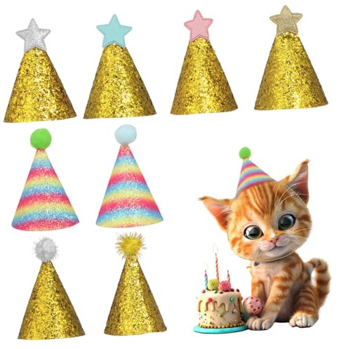 Toddmomy 8stücke Teiliges Haustier-geburtstagsset Glitzernde Geburtstagsmützen Für Hunde Und Katzen Verstellbare Partyhüte Mit Bommeln Für Haustierfeiern Und Designs