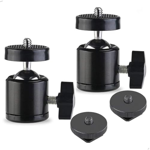 Universal 1/4“ Swivel Mini Kugelkopf Schraube Stativhalterung mit Hot Shoe (2 Pack), Iruihoo 360 Grad drehbare Halterung Basisadapter für Kameras Stative Einbeinstative Camcorder Licht Stand