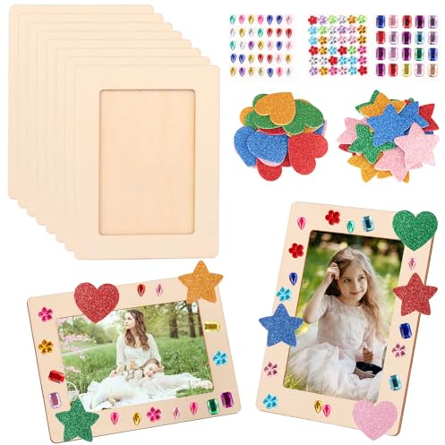 8-Teiliges Bilderrahmen Zum Bemalen Holzbilderrahmen Zum Bemalen Bastelset Diy-Fotorahmen Mit 4 Verschiedenen Aufklebern, Geeignet Für Vatertag Jubiläen Und Kindergeburtstage.