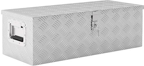 HOMCOM Caja de Herramientas de Aluminio con Tapa Abatible Asas Retráctiles Laterales Gran Compartimento Cierre con Llave Maletín de Herramientas Portátil para Almacén Maletero Carga 30 kg 76x33x25 cm
