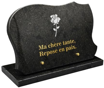 OCAP-FUNERAIRE.COM - Placa funeraria rectangular redondeada de granito genuino de 2 cm, personalizable con Pictograma y texto, 29 x 19 cm