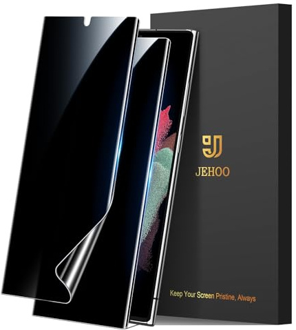 JEHOO für Samsung Galaxy S21 Ultra Sichtschutz Schutzfolie, Kompatibel Fingerabdruck-ID, Blasenfreie Weich TPU Privacy Displayschutzfolie, 3D-Gewölbte, Anti-Kratzen, 2 Stück