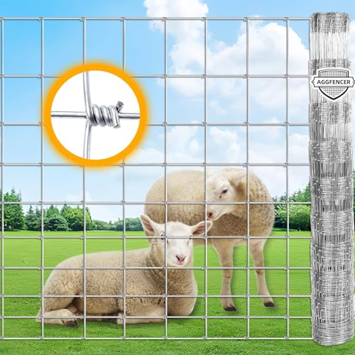 AggFencer 4 x 30ft Galvanized Farm Fence, Fixed Knot Woven Wire Fence 16Ga