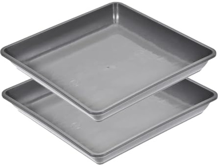Square Plant Saucers, 2 Pcs Plastic Thicker Plant Pot Water Trays for Indoor Outdoor Garden Plants Flowers (Grey, 25x25 cm)