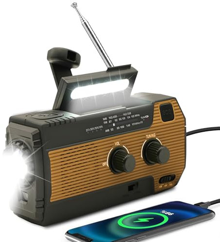 SOLARBABY -La Radio Solar de Emergencia con manivela Dispone de una Linterna LED, Alarma SOS, Radio meteorológica Am/FM y batería de 4000 mAh para la alimentación de Emergencia de teléfonos(Naranja)