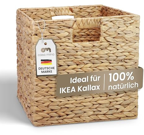 Casa Mina® Aufbewahrungskorb geflochten ideal für alle Regale I Nachhaltiger Seegras Korb geflochten aus Naturmaterial I Flechtkorb mit Griffen I Pflegeleichter, modern geflochtener Korb 31x31x31cm