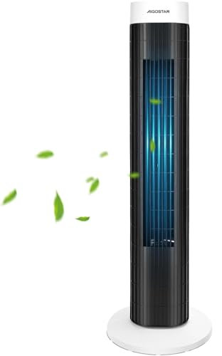 Aigostar Ventilatore a Torre Silenzioso, 3 Velocità, 120min Timer, Oscillazione 85°, Altezza di 76cm, Bianco e Nero