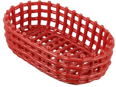 Baroni Home Cesta trenzada multiusos de cerámica, frutero, centro de mesa, vaciabolsillos (ovalado rojo)