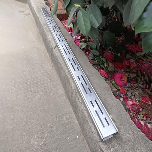 Scolo in acciaio inox da 1,9 m con griglia in metallo, grondaia lineare resistente, per cantiere e acqua piovana durevole (larghezza 7 cm x altezza 5 cm)
