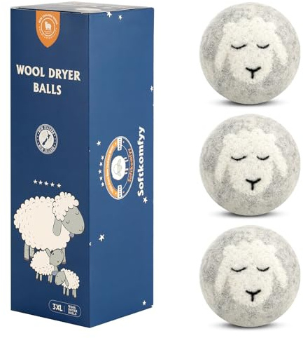 Wool Dryer Balls Handmade 3 Pack XL,Laundry Dryer Balls,100% New Zealand Wool Natural Fabric Softener,Reusable 1000 Loads,Wrinkles Free, Shorten Drying Time,Baby Safe (3 Pack XL,Sleeping Sheep) | Handmade,Reusable,Long-term Use,Fragrance free