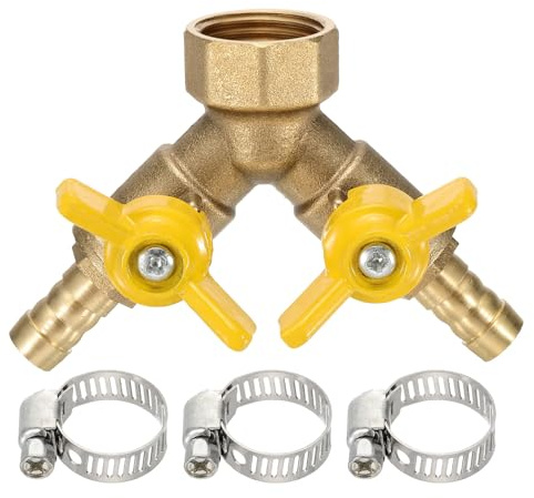 sourcing map 1 Set Brass 3 Way Shut Off Valve Splitter, 3/8(10mm) Hose Barb, G1/2 Female Thread 2 Switch Y-Shaped Ball Valve for Air Gas Fuel