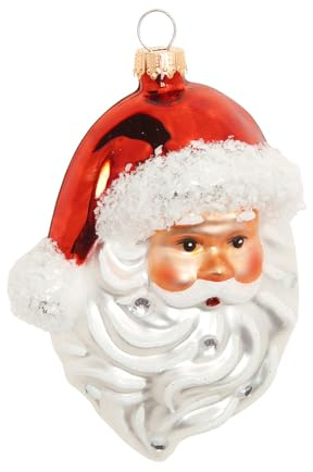 Krebs Glas Lauscha - Weihnachtsdekoration/Christbaumschmuck aus Glas - Santa-Kopf m. Strasssteinen - Farbe: Rot/Weiß - Größe: ca. 11 cm