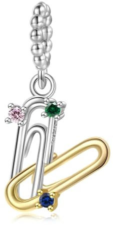 ZUOHUI Charms for Damen-Anhänger aus 925er Sterlingsilber, galvanisiert, 14 Karat Gold, eingelegter Zirkonia, Büroklammer, for Pandora-Armbänder, DIY-Schmuckherstellung