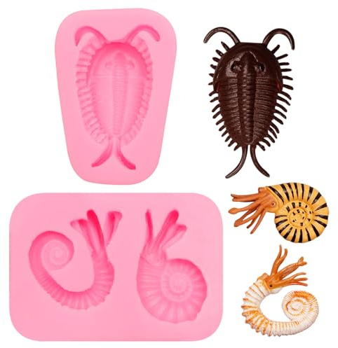 Fossil Silicone Resin Molds 2 Pcs, Trilobite Ammonite Fondant Mold for Chocolate Cake Decoration Candy Cupcake Topper Cake Polymer Clay Crafts Epoxy Resin