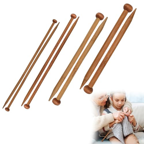 COZERI 8 Stück Bambus Stricknadeln Set, 10mm 9mm 5mm 4.5mm Stricknadelspiel aus Holz für Handarbeit Stricken von Schals Mützen Decken, Ideal für Anfänger und Fortgeschrittene