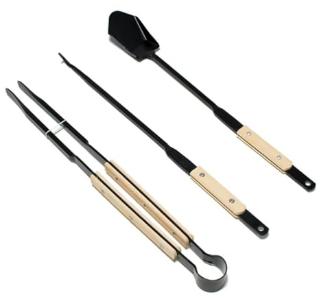 Kaminbesteck-Set mit Ständer, 3-teiliges Kaminzubehör for drinnen und draußen, inklusive Schaufel, Schürhaken und Zange