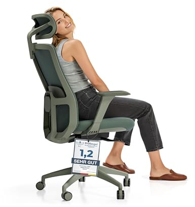 Desktronic Verstellbarer ergonomischer Bürostuhl | Schreibtischstuhl mit Lendenwirbelstütze, Höhenverstellung Körper Atmungsaktives Gewebe-Breite Sitzfläche SitOne Grün
