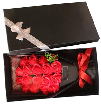 MOTHNUR Ramo de Jabón 18 Rosas Rojas Grande en Caja Negra Flores Decorativas de Jabón para Obsequio Día Madre Cumpleaños y San Valentín Ramo Floral Aromático para Mujer