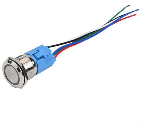 Interruttore a pulsante in acciaio inox, 22 mm, autobloccante, tipo di chiusura on/off, con luce ad anello LED, 110 220 V, tensione nominale IP66, protezione IK09 (giallo)