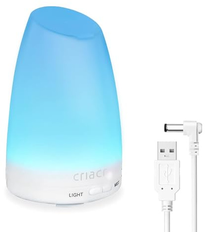 Criacr 150ml Essential Oil Diffusers, Aromatherapy Diffusers with 7 Colorful LED Lights, Adjustable Mist Mode, BPA-Free, Waterless Auto-off Humidifiers, Ultrasonic Humidifier for Home, Yoga, Office