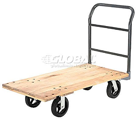 Global Industrial Platform Truck with Hardwood Deck & Steel Handle, 60 L x 30 W, 10-3/4 Deck Height, 2400 Lbs Capacity, 2 Rigid & 2 Swivel 8 Rubber Casters
