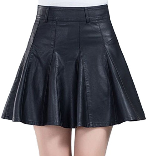 HAHAEMMA Mujere Falda Elegante Hippie de Moda Invierno del Cuero de la PU Grande Tamaño Falda Plisada Atractiva Mini Vestido con la Cremallera Lateral