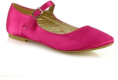 ESSEX GLAM Womens Flat Bridal Shoes Mary Jane Strap Ladies Satin Party Prom Classic Ballet Pumps Size 3-9