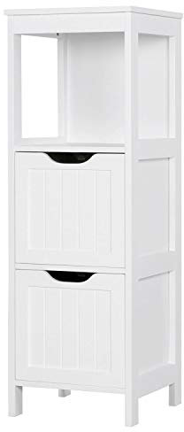 Yaheetech Badschrank, Badkommode, lackiertes Badregal weiß, Badezimmer Schrank mit abnehmbaren Schubladen, Nachtkommode, Eckkommode, 30x30x89cm LBH