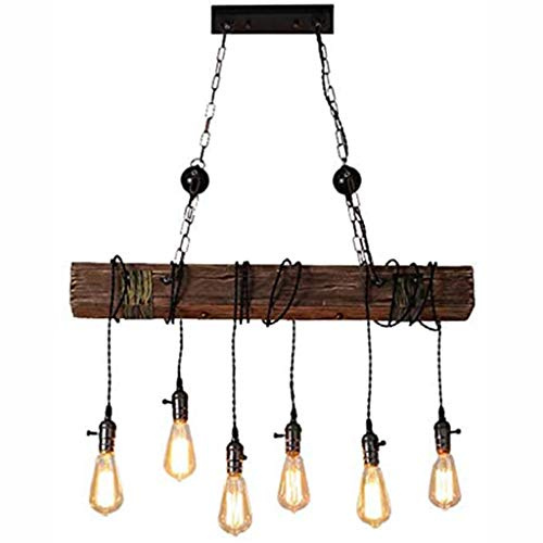 Vintage pendellampa, lampa, industriell retro, pendellampa, trä, hängande lampa, justerbar höjd, E27/6 lampor, Edison hängande lampa för matsal, vardagsrum, bar, antik pendellampa (ingen glödlampa)